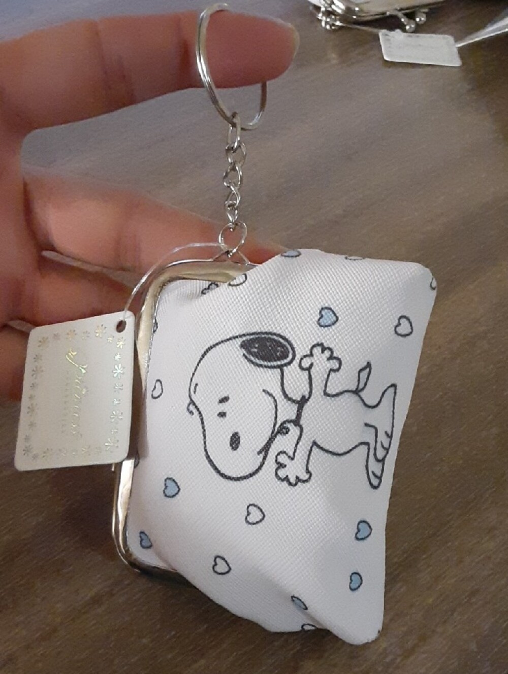 Snoopy Heart Kiss-Lock Coin Purse - White with Light Blue Hearts - Picture 2 of 4